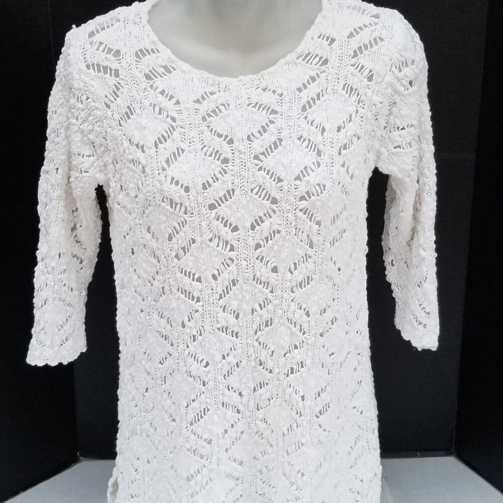 J JILL Layering Top/Swim Open Weave White Stretch Knit with Side Points SMALL